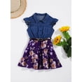 thumbnail image 5 of inhzoy Girls One-Piece Lapel Collar Flying Sleeve Denim Top A-line Dress Purple 6, 5 of 7