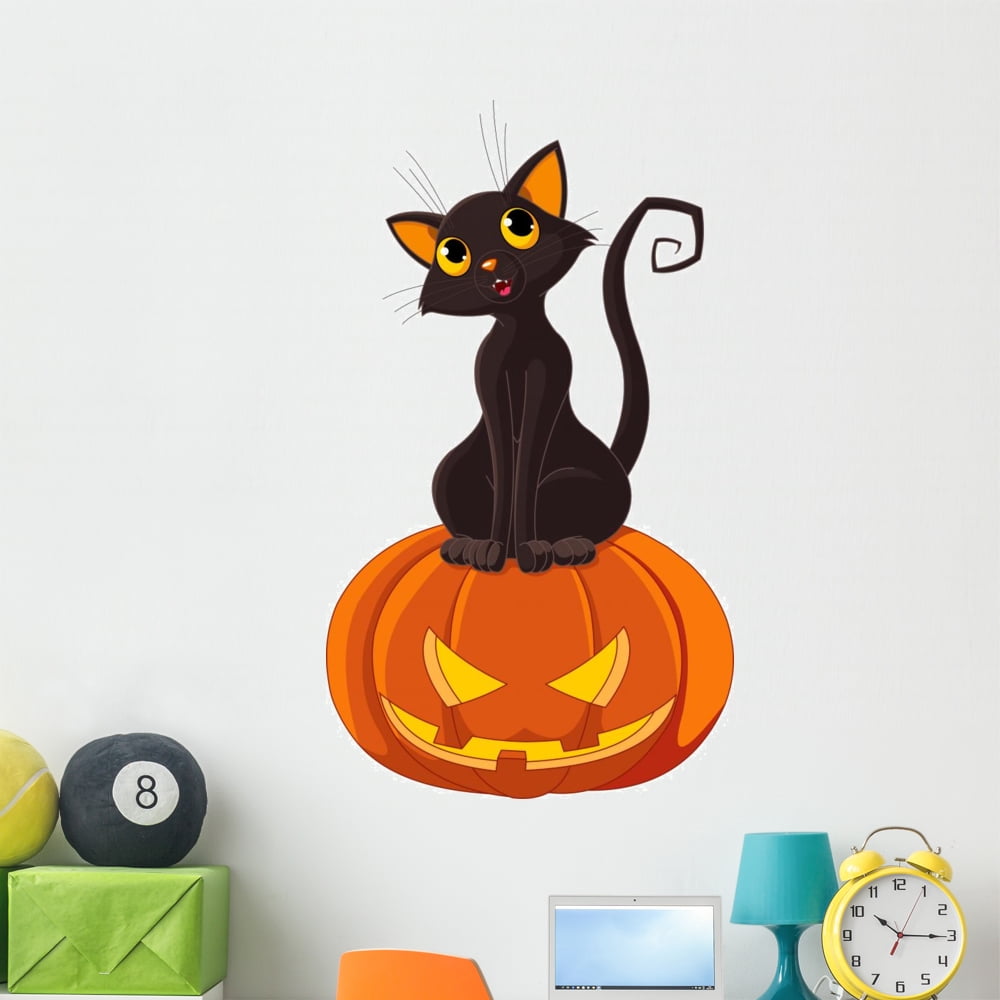 Halloween Cat Pumpkin Wall Decal Mural by Wallmonkeys Vinyl Peel and ...