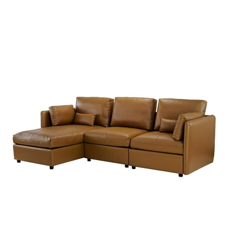 L Shape Living Room Leather Match Sectional Sofa Left Facing Chaise Lounge Light Brown L Shape Living Room Leather Match Sectional Sofa Left Facing Chaise Lounge Light Brown