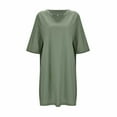 thumbnail image 5 of QYZEU Summer Dresses for Women 2024 Petite V Neck Retro Solid Color 3/4 Sleeve Midi Dress A Line Tee Shirt Dress Flowy Lightweight Breathable Comfortable Dresses Green S, 5 of 5