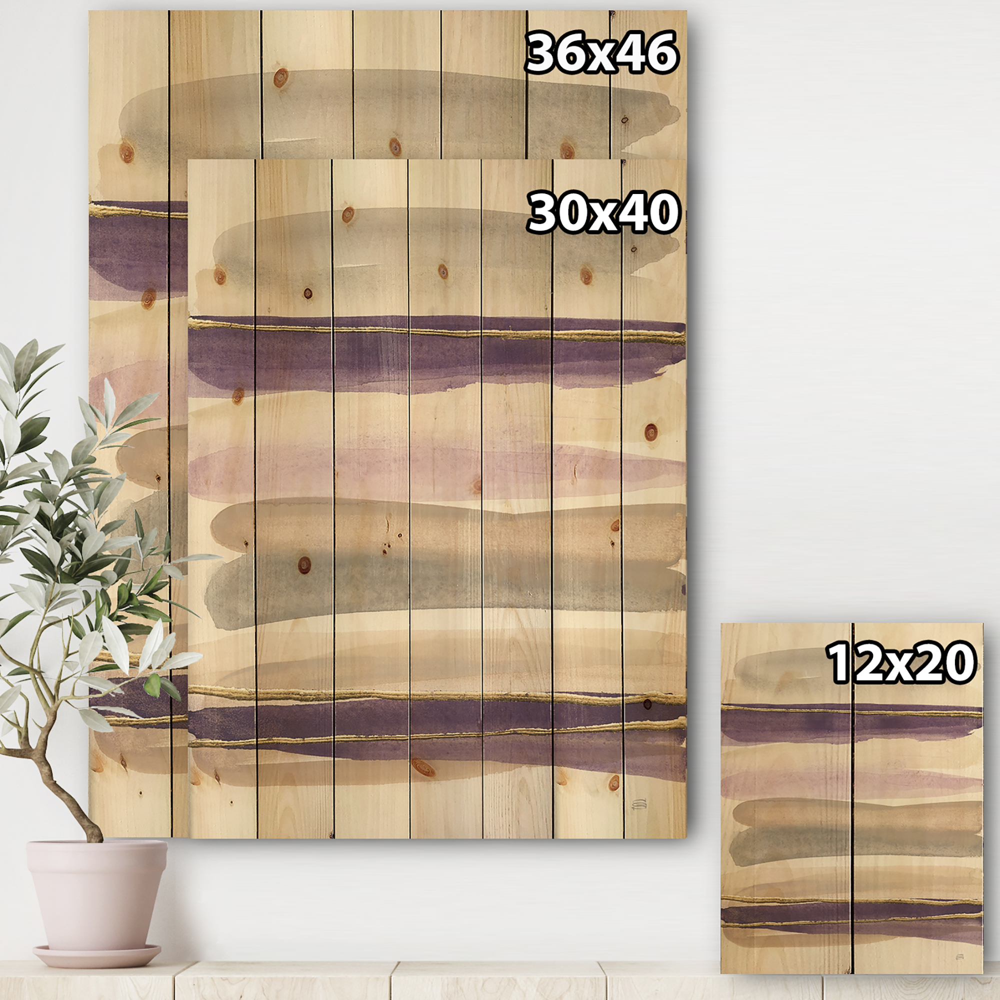 Designart 'Shape of Glam Purple' Shabby Chic Print on Natural Pine Wood
