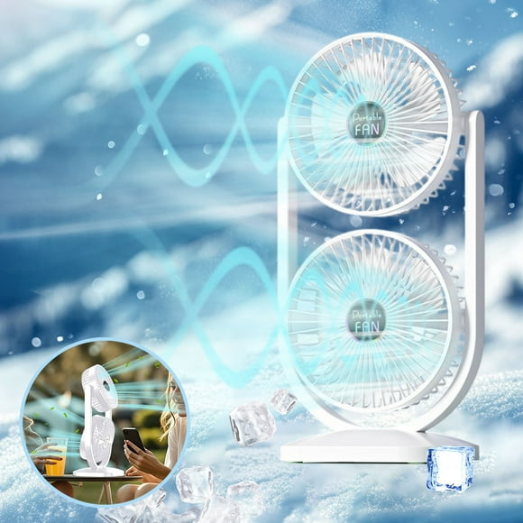 Ventilador de techo, ventilador de escritorio, ventilador portátil de escritorio de doble cabezal y dos vías con tres velocidades de viento ajustables, ventilador de alta potencia para uso en casa, of