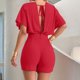 thumbnail image 3 of Mono de mujer con cuello en V y manga corta - Mono con pantalones tres cuartos para uso diario y comodidad en todas las estaciones, 3 of 7