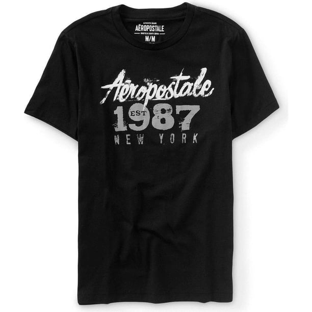 Aeropostale Mens Destroyed Est. Camiseta gráfica 1987, negra, grande Aeropostale Camiseta gráfica