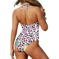thumbnail image 5 of FKELYI Women's Swimwear One Piece Swimsuit with Soft Pad Pink Leopard Easter Rabbit Print Tummy Control Bathing Suits Halter Monokini for Ladies Summer Swimming, XL, 5 of 6
