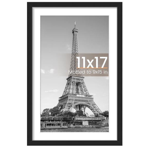 11x17 Frame for Pictures, Fits 9x15 with Mat or 11x17 Without Mat, Wall Hanging Photo Frame for Posters Artwork, Black