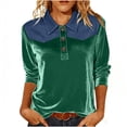 thumbnail image 1 of Camisetas de Manga Larga de Negocios Casual para las Mujeres Slim-Fitting Gold Velvet Denim Patchwork Pullover, Camisetas de Manga Larga de las Señoras para el Trabajo Diario de la Oficina, 1 of 7