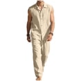thumbnail image 3 of VBTAPA Mens Cotton Linen Sets 2 Piece Summer Outfits Sleeveless Shirt and Pants Set Beach Vacation Outfit Sets Khaki XL, 3 of 6