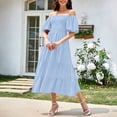 thumbnail image 4 of YuXingFu Womens Plus Size Cotton Dresses Maxi Crew Neck Plus Size Womens Dress Short Sleeve for Beach Long Casual Summer Light Blue L, 4 of 4