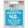 Net10® Wireless Nationwide Unlimited $40 30-Day Pre-Paid Phone Card
