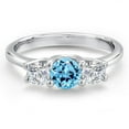 thumbnail image 3 of Gem Stone King 14K White Gold Swiss Blue Topaz & White Lab Grown Diamond 3-Stone Engagement Ring | 1.19 Cttw | Round 5MM and 4MM | Three Stone Wedding Anniversary Promise Ring for Women (Size 8), 3 of 6