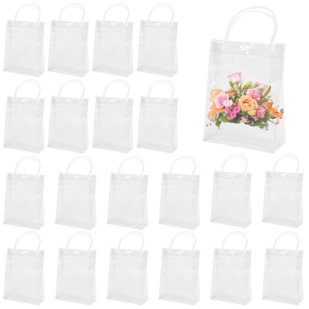 Clear PVC Gift Bags 9x6.7x2.8 Reusable Mini Plastic Gift Wrap Tote Bag  with Handles, 100 Pack