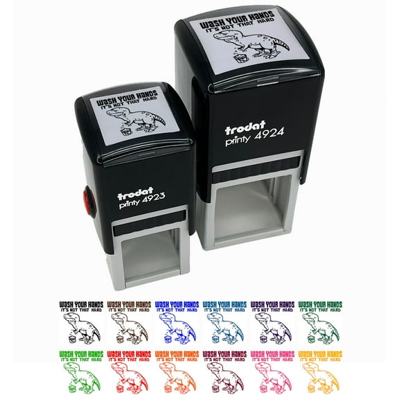 Wash Your Hands Sad Tyrannosaurus Rex Dinosaur Self-Inking Rubber Stamp Ink Stamper - Black Ink - Small 1 Inch