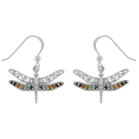 Jewelry Trends Sterling Silver Filigree Wing Dragonfly Dangle Earrings