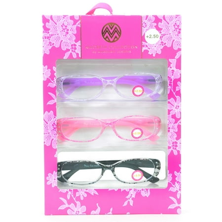 2.50 Readers - Macbeth Collection 3 Pairs Reading Glasses Lace Print Readers +2.50 -
