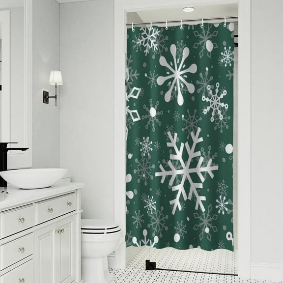 Green Christmas Snowflake Pattern Shower Curtain 36"x72" ,Bathroom Decorative Shower Curtains Set with 12 Hooks,Modern Waterproof Washable Shower Curtain