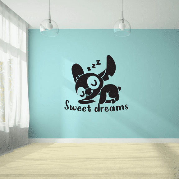 Sweet Dreams Quote Lilo And Stitch Disney Stitch Cute Sleeping Silhouette Wall Art Wall Sticker Wall Decal Vinyl Decal Home Decor Nursery Room Kindergarten Bedroom Decoration Size(8x10 inch)