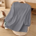 thumbnail image 6 of Lenpel Line Tops for Women Lantern 3/4 Length Sleeve V Neck Floral Embroidered Cotton T-Shirts Loose Tunic Blouses Dressy Casual Tees, 6 of 7