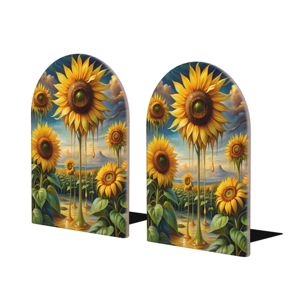 Hirioo Artistic Oil Painting Sunflower for Bookends Decorative Bookends for Shelves for Home or Office, Non-Slip Base