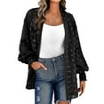thumbnail image 2 of WREESH Womens Open Front Lightweight Cardigan Solid Fashion Pom Pom Chiffon Blouse Long Sleeves Thin Cardigan Coat Tops Black, 2 of 7