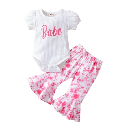 

LuckinbabyToddler Short Sleeve Romper + Long Flared Pants Tie-Dye Print