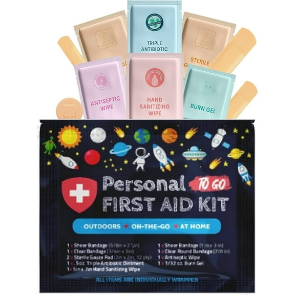 Portable Travel Size First Aid Kit - Perfect for Home, Office, Car, School, Business, Travel, Hiking, College, and Outdoors | Individually Wrapped Medical Kit Products (Outer Space)