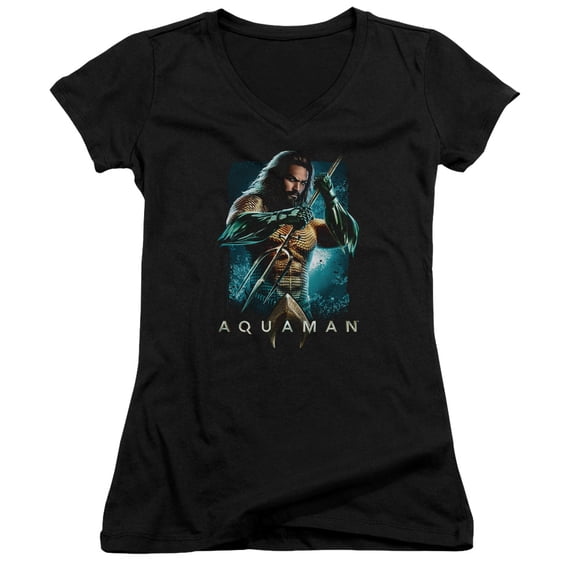 Aquaman Movie - Trident - Juniors Cap Sleeve V-Neck Shirt - X-Large