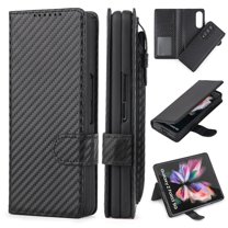 Galazy Z Fold 3 Wallet Case, PU Leather Wallet Card Slot Magnetic Detachable 2-Style 360 Full Protection Stylus Storage Phone Cover for Samsung Galaxy Z Fold 3 5g,Carbonfiber