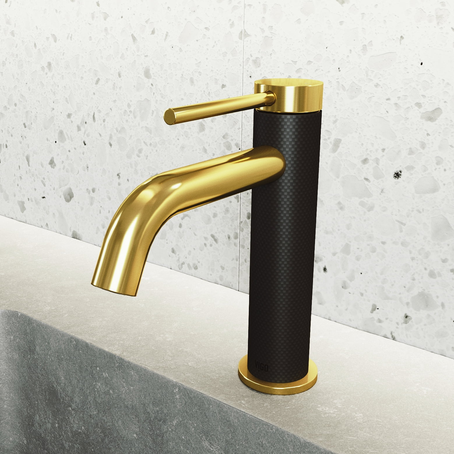VIGO Madison Single Handle Single-Hole Bathroom Faucet in Matte Gold and Carbon Fiber