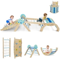 Gymax Spaceman Theme Wooden Montessori Climbing Set w/Arch Ramp Climbing Rope & Ladder