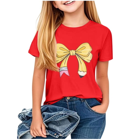 Zpanxa Shirts for Girls Short Sleeve Crew Neck Back To School Print Preschool Casual Tee Shirt 3 Years
