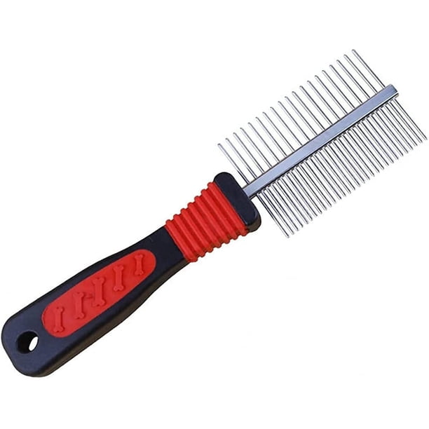 Double-sided stainless steel pet comb, 19.5 x 5 cm, professional metal grooming and shedding brush, cat and dog grooming comb cutting tool, double-sided fur rake tool