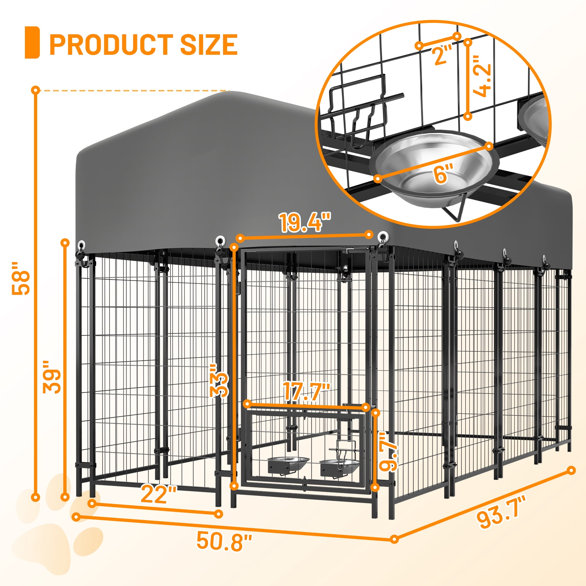 Villeston Universal Heavy Duty Medium Metal Dog Kennel Playpen with Sun/Rain Proof Top for Dog Cat Duck Chicken Outdoor Excerise (7.81'L x 4.23'W x 4.83'H)