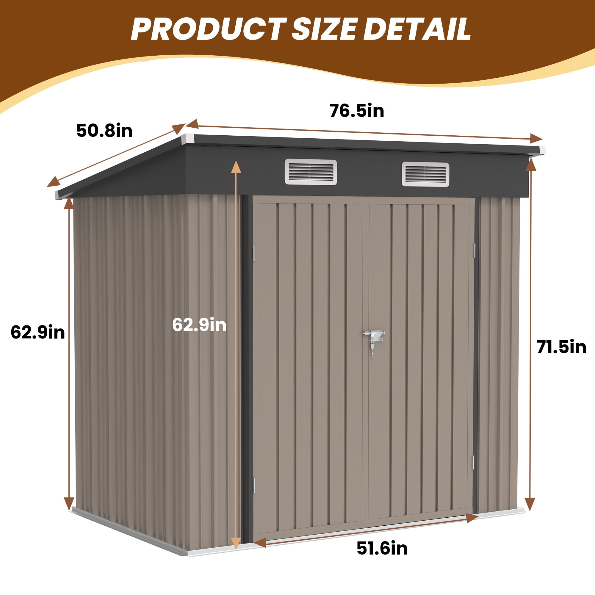 Metal Sheds and Outdoor Storage, All-Weather Garden Tool Shed with Floor Frame & Lockable Door, 6 x 4FT Outdoor Storage for Backyard Garden Patio, Coffee