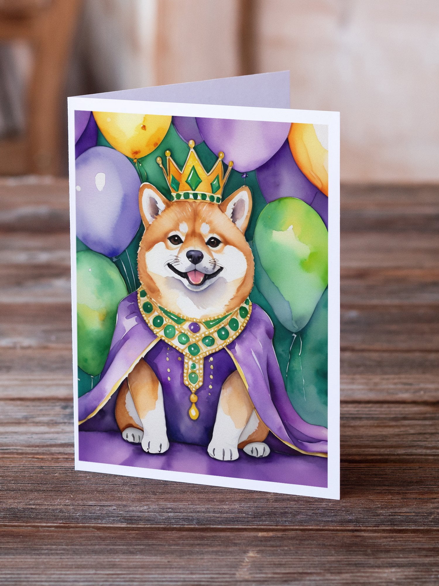 Shiba Inu King of Mardi Gras Greeting Cards Pack of 8 7 in x 5 in
