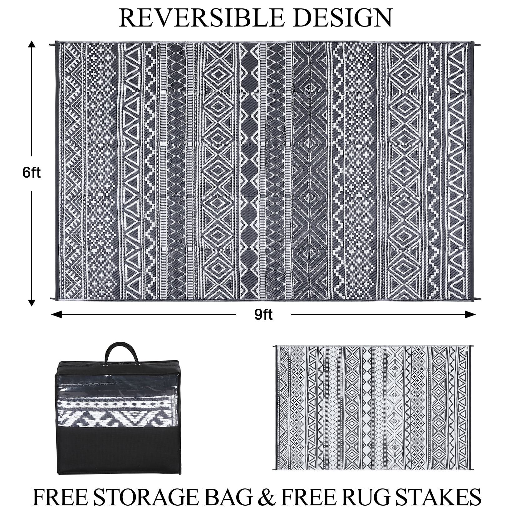 EastVita Area Rugs Carpets Outdoor Rugs ,Double Sided Mat , Waterproof and Sun Proof Plastic Grass Carpet for Backyard, Deck, Picnic gray 9*12ftA