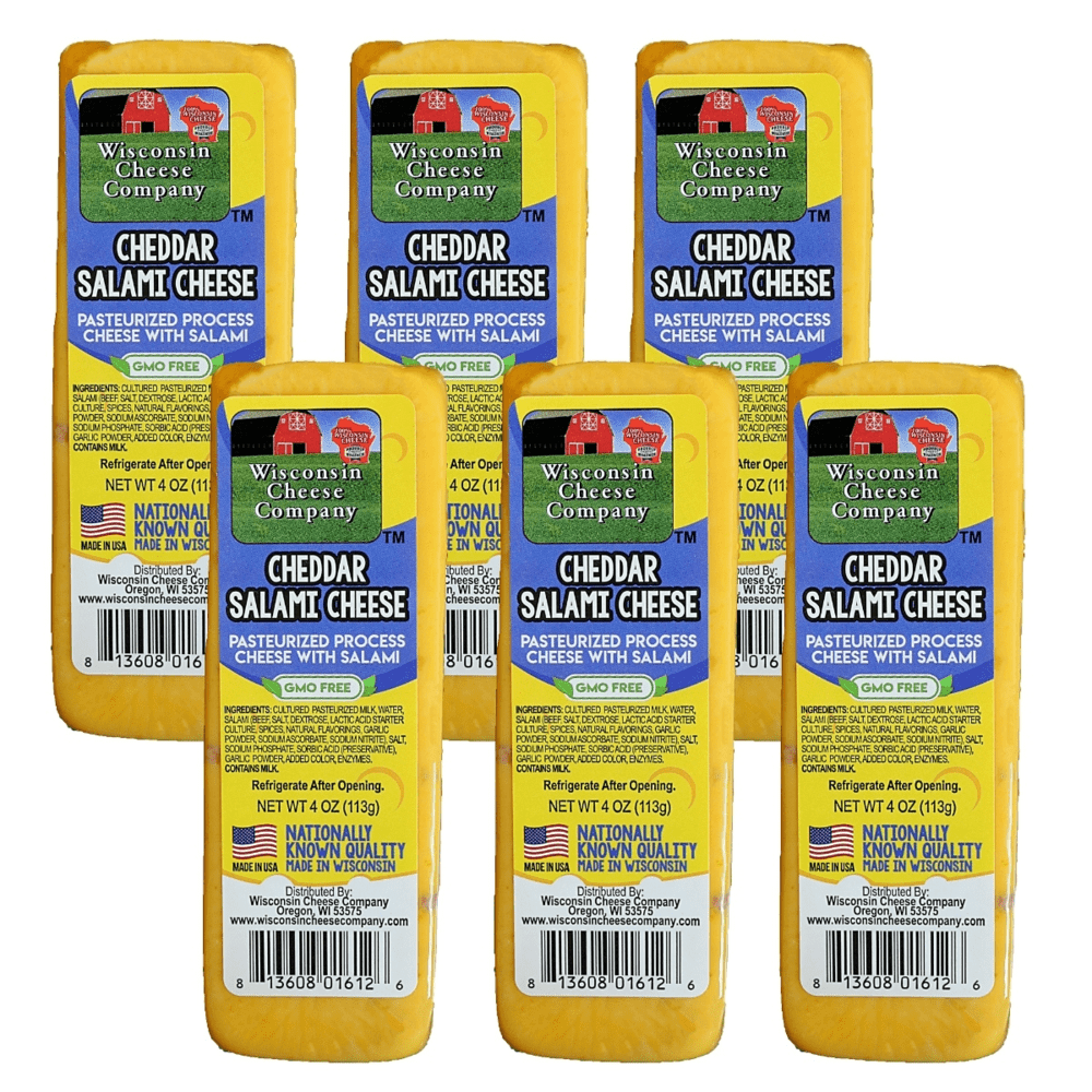 Wisconsin's Best Cheddar Salami Shelf Stable, 4oz, 6 ct, Low in Sugars, Low in Carbs, Keto Friendly, High Protein Snack. GMO Free, Perfect for Cheese & Crackers