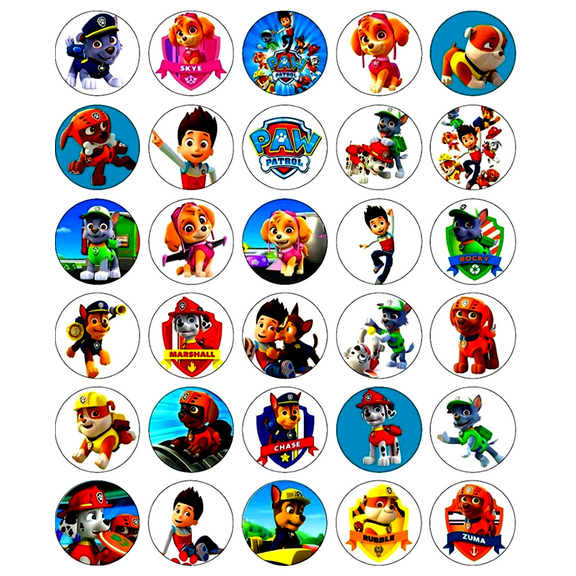 Whimsical Practicality's Paw Patrol Edible Wafer Paper 1.5" Cupcake Toppers-30 count