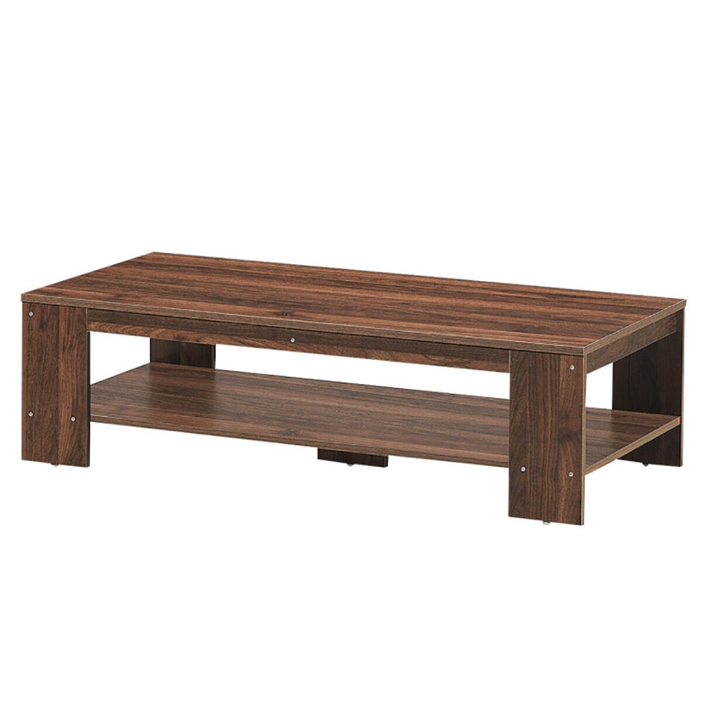 Finihen Rectangular Coffee Table, 47 Inch 2-Tier Rectangular Coffee Table with Storage Shelf, for Living Room, Reception Room, Office, Brown Finihen Rectangular Coffee Table, 47 Inch 2-Tier Rectangular Coffee Table with Storage Shelf, for Living Room, Reception Room, Office, Brown