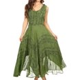 thumbnail image 4 of Sakkas Kevina Stonewashed Rayon Embroidered Dress - Green - S/M, 4 of 5