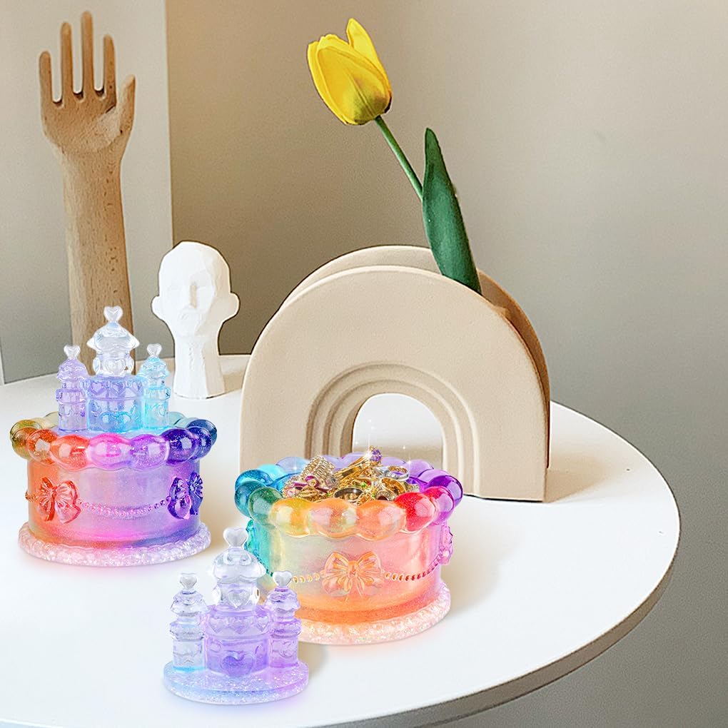 ABCISI Castle Resin Jar Mold with Lid, 3D Silicone Trinket Storage Box Molds for Resin Epoxy, Cake Love Castle Shape for DIY Jewelry Holder Candle Holder Candy Container, Lovely Home Decor