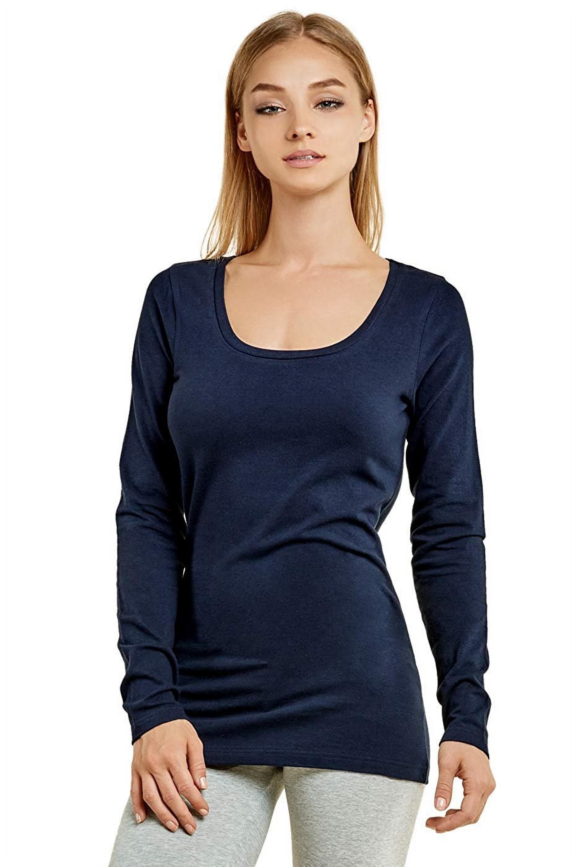 T-Shirt - Women's Fitted Cotton Long Sleeve Scoop Neck Tee S