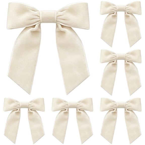 Beige Velvet Bows 5 Pack, 4.92 x 4.33 Inch Pre-Tied Christmas Ribbon Bows for Neutral Gift Wrapping, Farmhouse Tree Decor, Wedding Decorations, Wreaths, Mantels & Baby Showers
