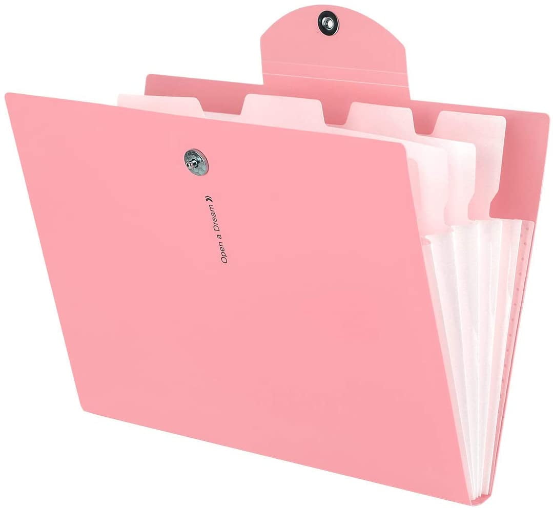 MJIYA Cute School Supplies File Folders Letter A4 Paper Expanding File Folder Pockets Accordion Document Organizer Document Organizer Pink, A4 