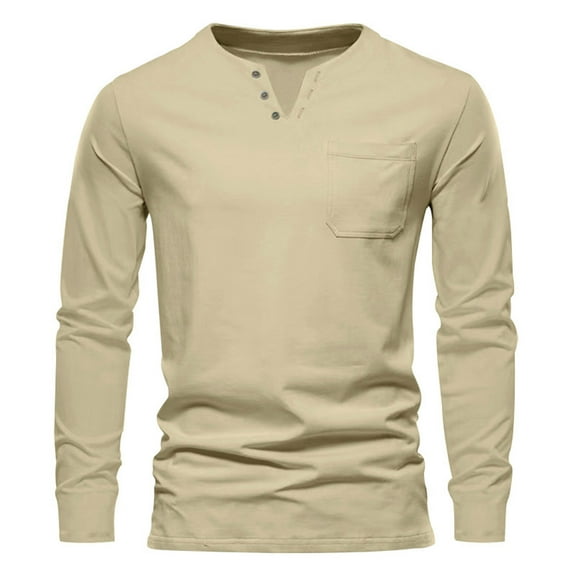 Qingpeng Men's Cotton Linen Tee Shirt Casual Long Sleeves Lightweight Lapel Button T-Shirts
