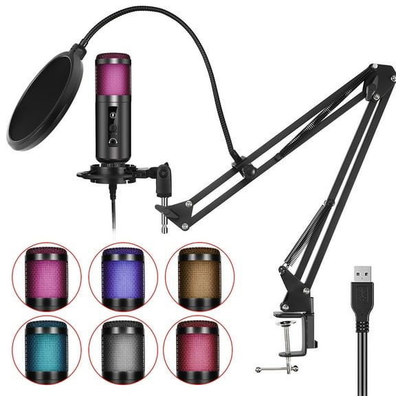 Novashion RGB Condenser Microphone Bundle, Cardioid Pickup, USB, Black