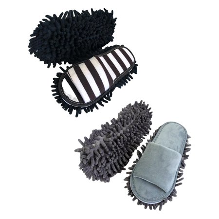 

2Pcs Mop Slippers Soft Household Cleaning Shoes for Floor Gray Black White 106.30inchx3.74inch