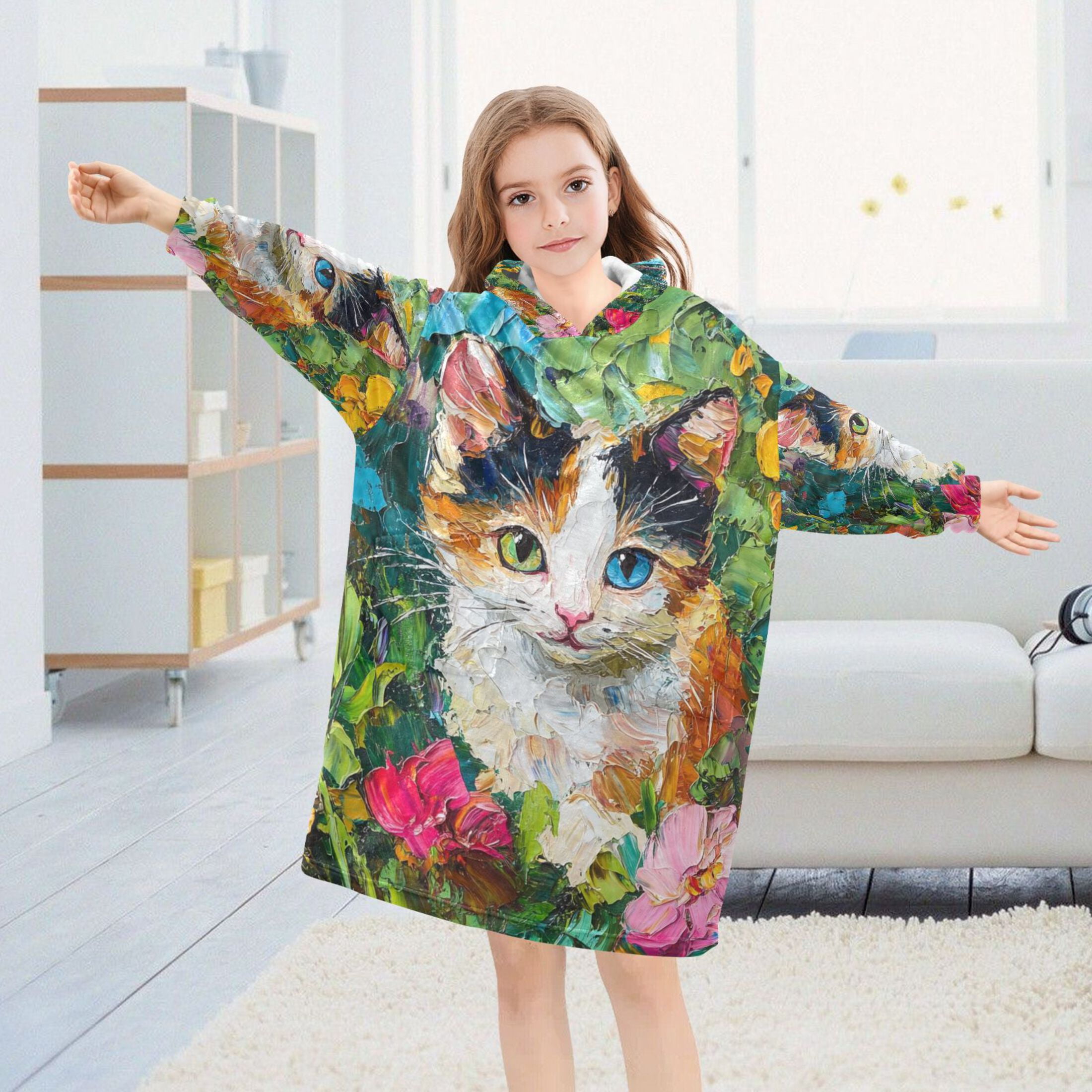 YAZAOO Kids Wearable Blanket Hoodie Warm and Cozy Eyes Of Enchantment Flannel Sweatshirt