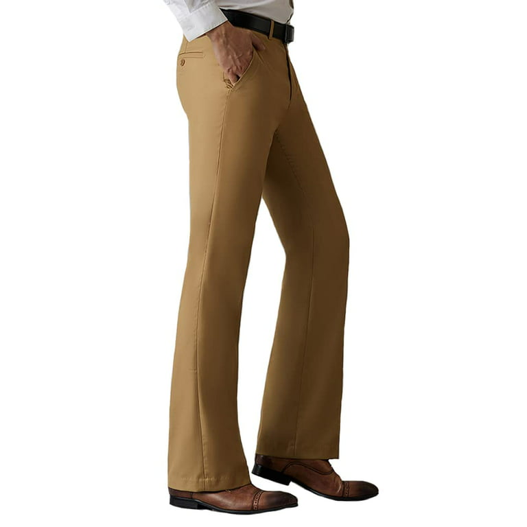 HAORUN Men Bell Bottom Flared Pants Slim Fit Vintage 60s 70s Formal Dress  Bootcut Trousers