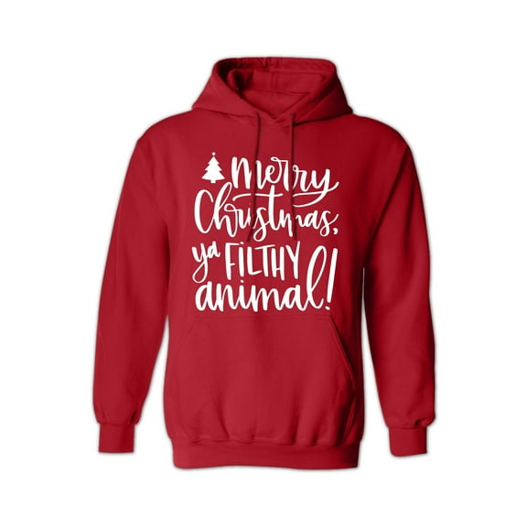 Merry Christmas Ya Filthy Animal, Christmas Hoodies for Women & Men, Graphic Hooded Sweatshirt - Red